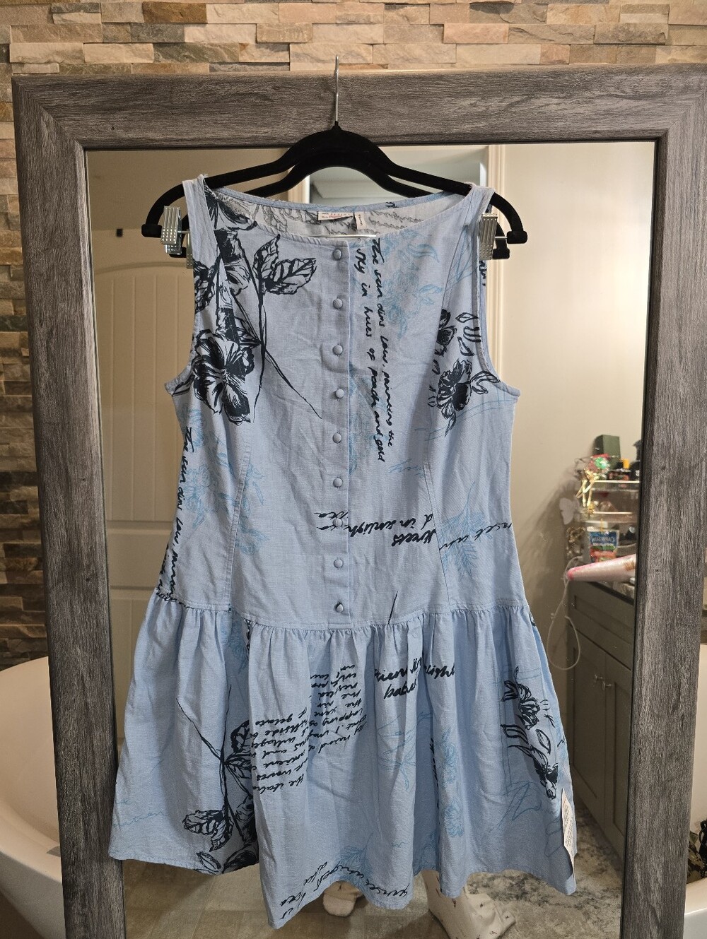 NWT ASOS Linen Cotton Light Blue Floral Print Sleeveless Sundress Medium Summer - Picture 2 of 10